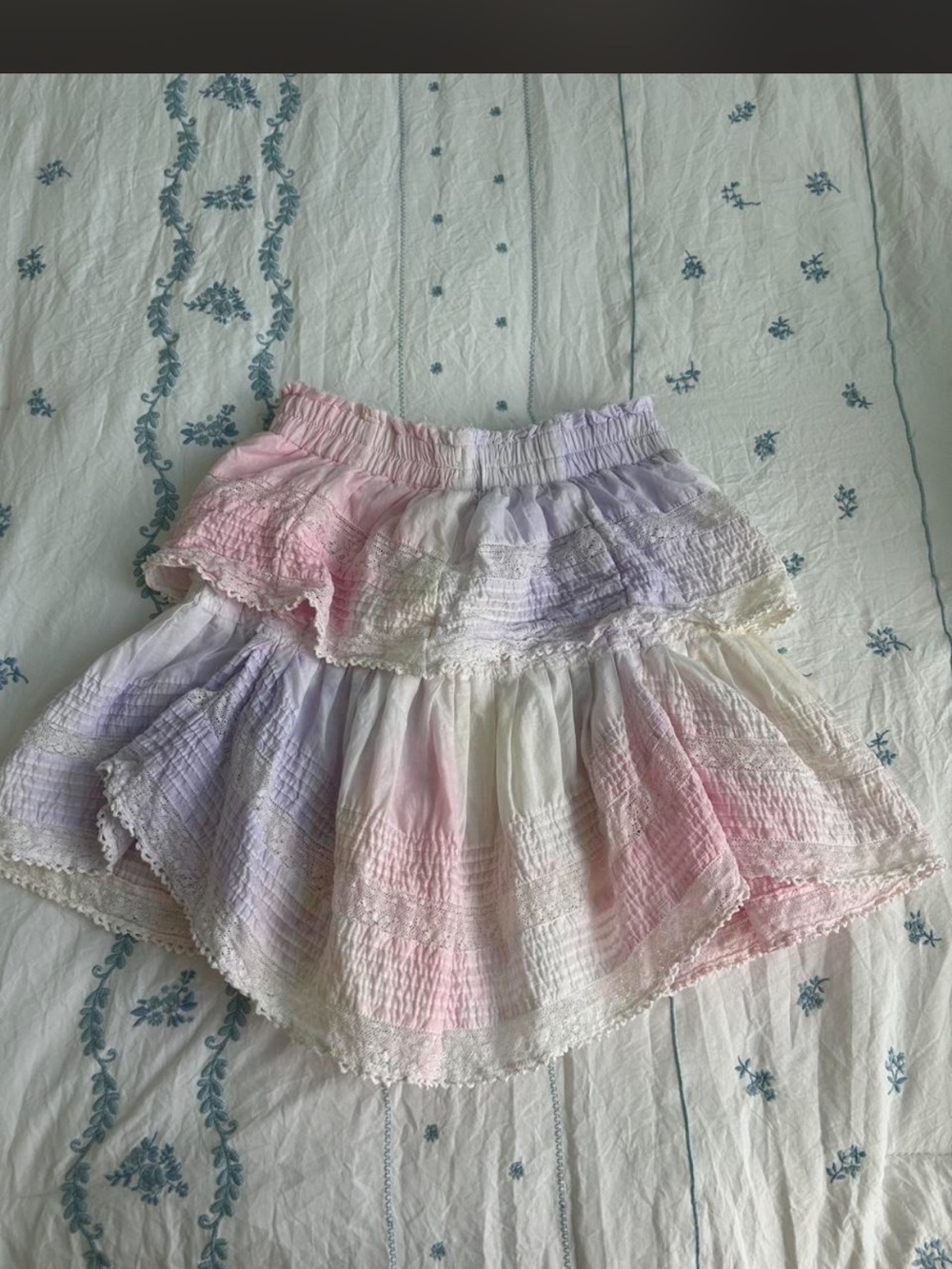 LoveShackFancy Pastel Ombre Tiered Lace Mini Skirt - Picture 8 of 8
